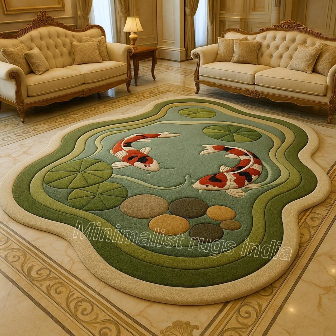 Fish Rug Handade Luxury 3D Koi Fish Pond Rug – Modern Carpets for Living Room | Handmade ...