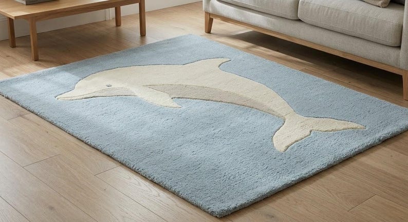 Dolphin Area Rug, Ocean Animal Kids Room Rug, Hand Tufted Wool Carpet ...