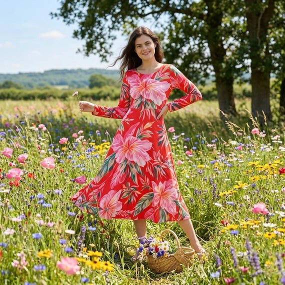 bright beach dress Red Floral Hawaiian Woman Vibrant Tropical Flower Dress Coral Pink Vacation Dress Bright Maxi Dress Summer Wedding Outfit Buckle:Aged Silver This versatile piece packs Valley Fair BFCM Jewelry For Black Strapless