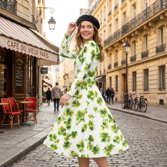 green and yellow floral midi dress Whimsical Sunny Dress Vibrant Summer Dress Boho Casual Women Vacation Resort Wear Elegant Spring Dress Watercolor whitegoldbach
