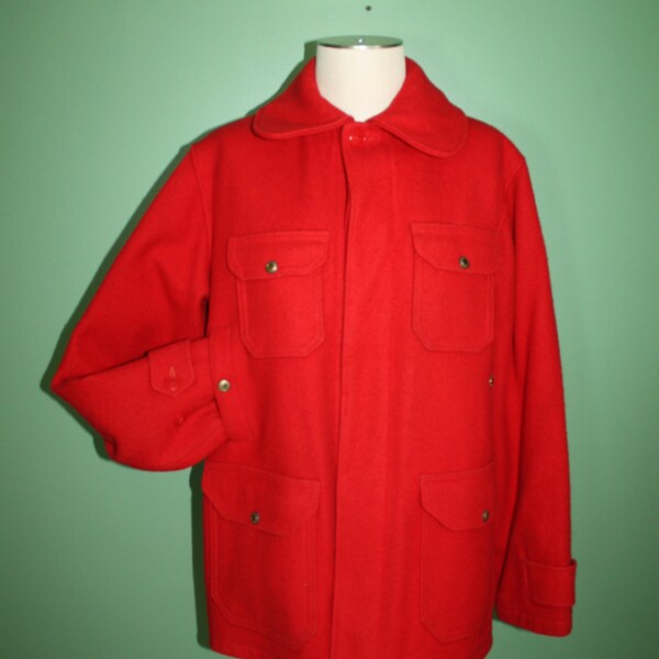 Vintage Red Wool Woolrich Mackinaw Cruiser Lumberjack Hunter Jacket Rear Game Pocket Retro Rockabilly Mid Century 60's