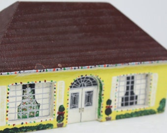 Vintage Christmas House Wooden Hand Made Hand Painted Folk Art OOAK Holiday Party Decor Christmas Holiday Village