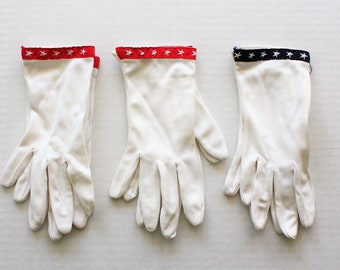 Vintage Gloves Women's Nylon 60's Fashion Church Driving Party Wedding Bride Bridesmaids Rockabilly Accessories Red White Blue Stars NOS