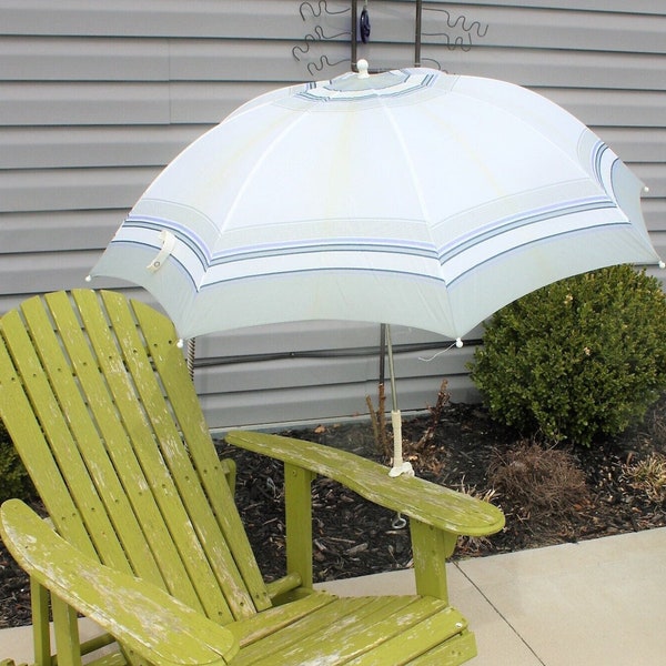Vintage Clamp Clip Screw On Umbrella White Gray Blue Lavender Portable Picnic Table Beach Lounge Chair Patio Summer Sun Shade