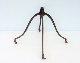 Antique Vintage Iron Metal 4 Leg Base Stand Curved Flagpole Rolling Store Display Fixture Industrial Architectural Salvage Reclaimed