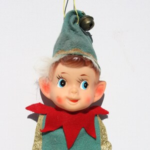 Vintage Elves Elf Pixie Head Felt Strip Banner Christmas Ornaments Green Red Japan Kitsch Christmas Holiday Tree Wall Door Decor