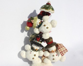 Vintage Snowman Figurine Kurt S Adler Snowtown 3 Dancing Snowmen Kitschy Christmas Holiday Winter Tree Trimming Decor