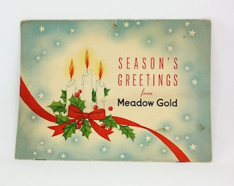 Vintage 1947 Original Meadow Gold Christmas Season's Greetings Recipe Cooking Advertising Calendar Paper Ephemera Crafting Scrapbooking