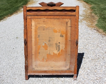 Vintage Wood Bureau Dresser Mirror Picture Frame 40's Rectangular Arts & Crafts Folk Art Mission Craftsman Distressed Repurpose Salvaged