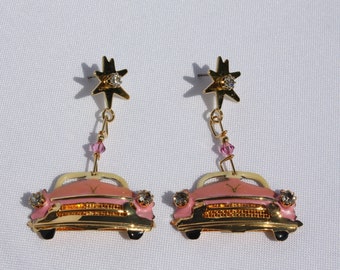 Vintage Lunch At The Ritz Earrings Pink Cadillac Caddy Snack Pierced Posts Cadillac Automobile Car Enthusiast Classic Cars