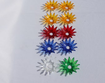 Vintage Christmas Light Reflectors Ornament Colorful Hard Plastic Starburst Assortment Holiday Party Decor Tree Trimming Craft Supply