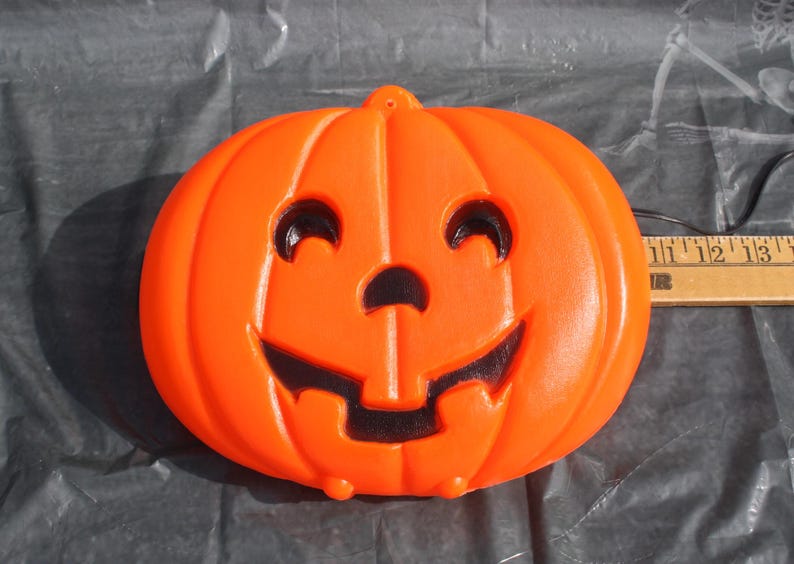 Vintage Halloween Pumpkin Head Jack O Lantern Blinky Glow Light up Hang ...