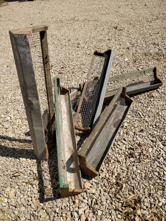 Vintage Chicken Feeder Trough Galvanized Wood Wire Storage Etsy