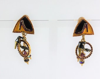 Lunch At The Ritz Earrings Pumps Shoes Accessories Gold Purple Black Glitzy Designer Statement Collectible Retired LATR Clip-On