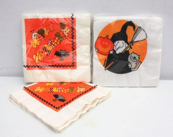 Vintage Halloween Paper Napkins Original Package Halloween Party Spooky Decor Collectible Arts & Crafts