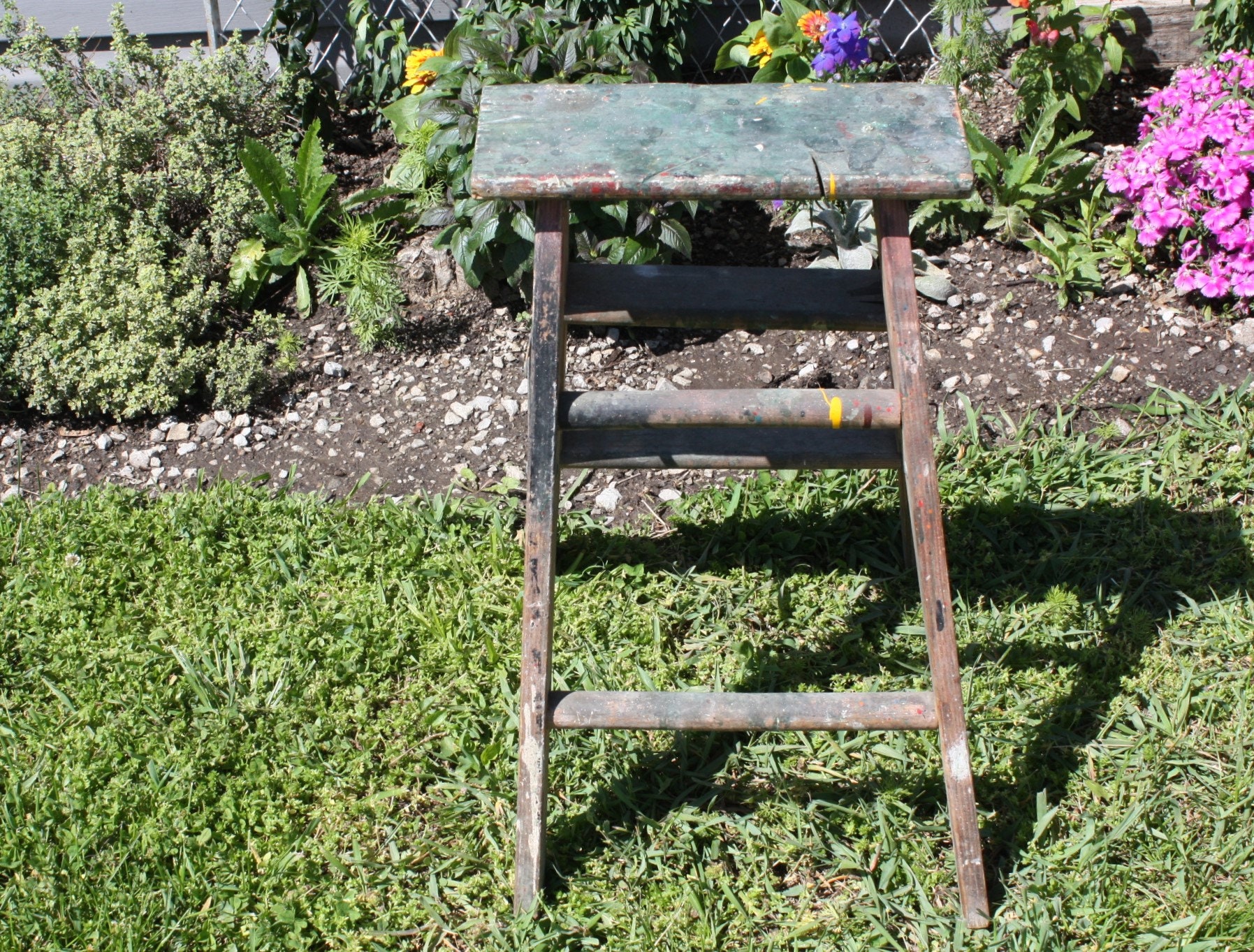Vintage Wood Wooden Step Stool Step Ladder Folding Small 3-step Plant ...