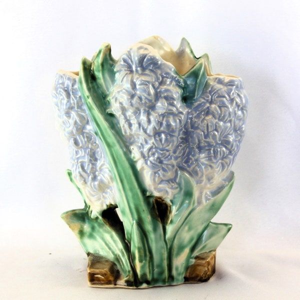 Vintage McCoy Ceramic Pottery Blue/Lavender Hyacinth Floral Flower Vase Planter Shabby Cottage Garden French Country Farmhouse Decor