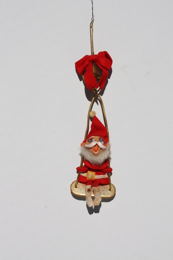 Vintage Felt and Bead Red and Green Beaded Felt Elf Poseable Elf Christmas Elf Knee Hugger Christmas Pixie Christmas Decoration