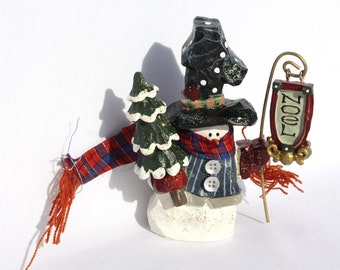 Vintage Snowman Figurine Kurt S Adler Snowtown "Noel" Sign Kitschy Christmas Holiday Winter Tree Trimming Decor