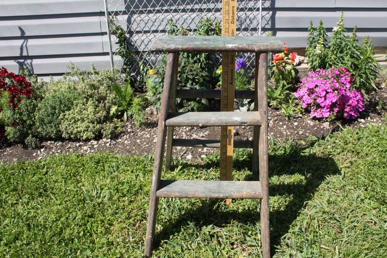 Vintage Wood Wooden Step Stool Step Ladder Folding Small 3-step Plant ...