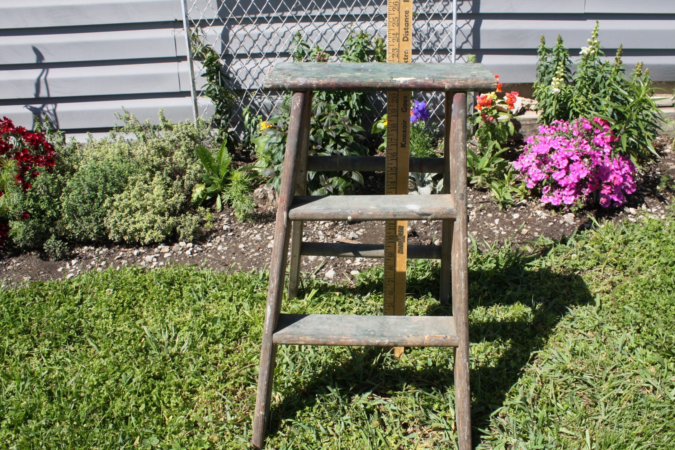 Vintage Wood Wooden Step Stool Step Ladder Folding Small 3-step Plant ...