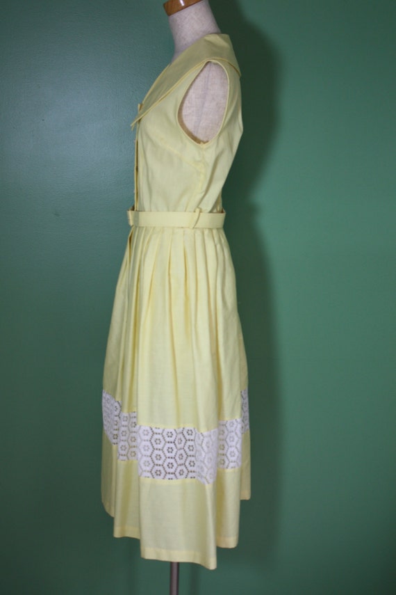 Vintage 50s 60s Cotton Summer Dress Yellow White … - image 5