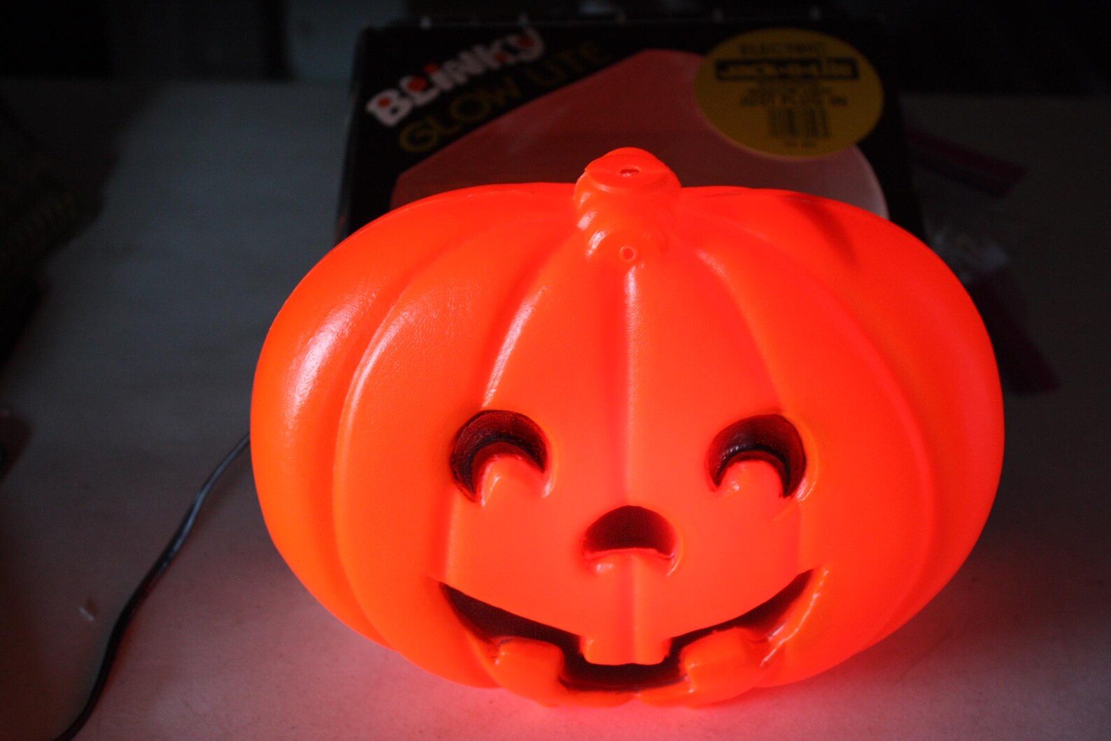Vintage Halloween Pumpkin Head Jack O Lantern Blinky Glow Light up Hang ...