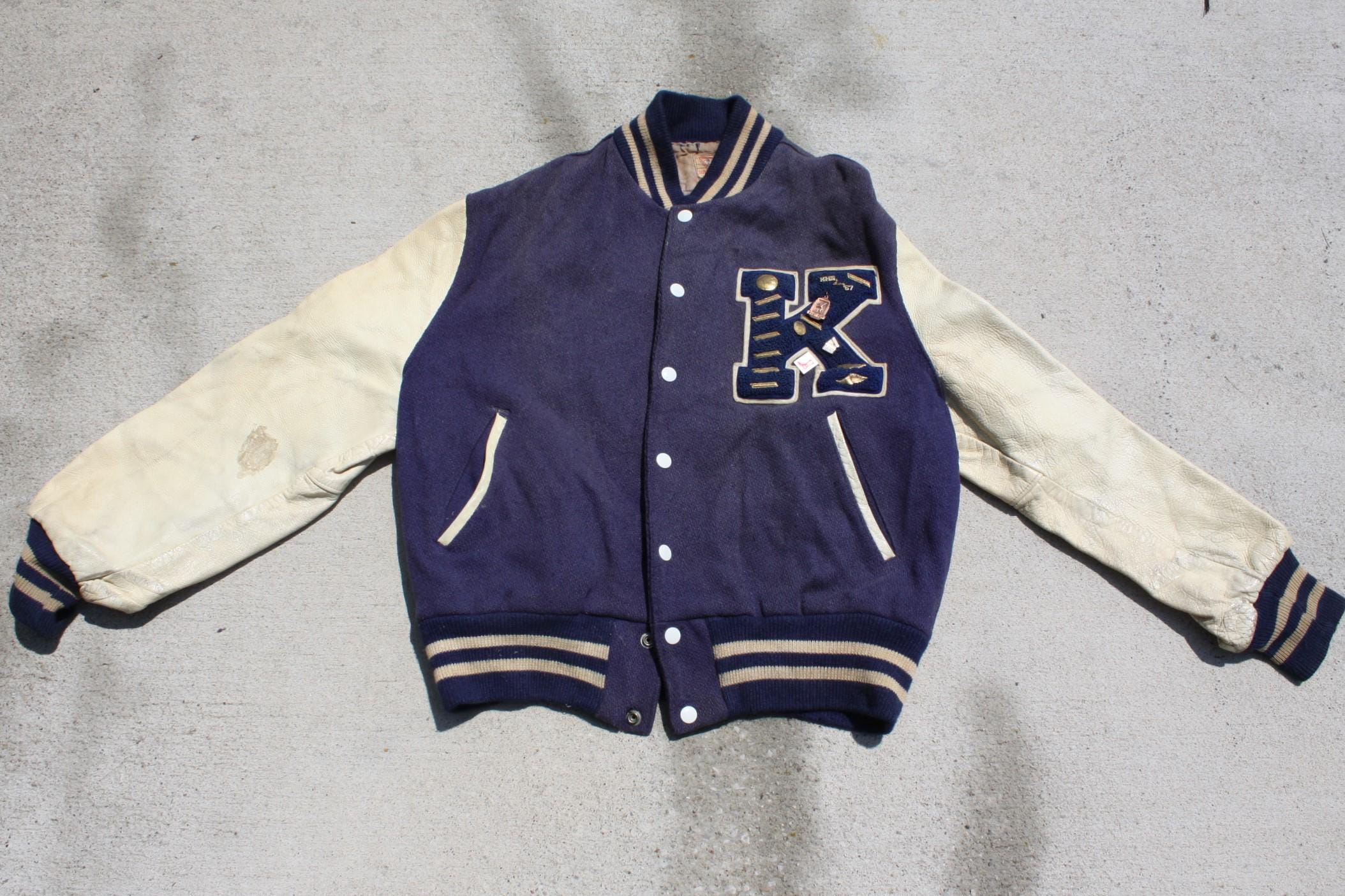 Vintage Letterman Varsity Jock Jacket Wool Leather Blue Tan '60s
