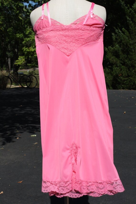 Vintage Full Slip Nylon Pink Hot Pink With Lace L… - image 3