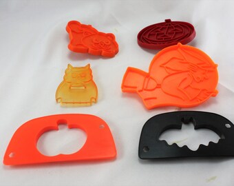 Vintage Halloween Cookie Cutters Ornaments Lot Assortment Plastic Pumpkin Jack O Lantern Witch Cat Owl Bat Halloween Party Decor 6 Pcs