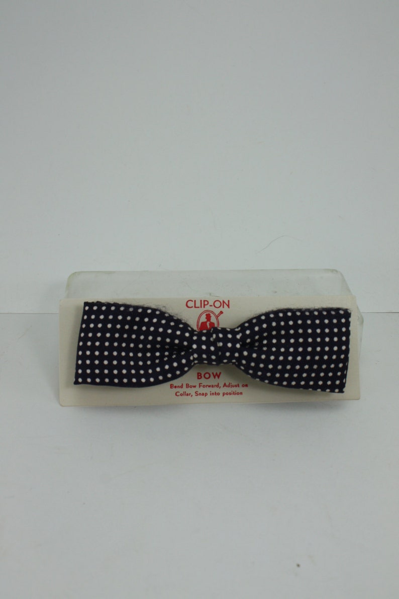 Vintage Clip On Bow Tie Brown With White Polka Dots Wedding Accessory Rockabilly In Original Box