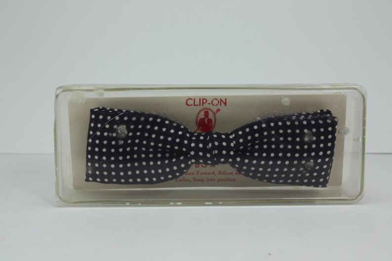 Vintage Clip On Bow Tie Brown With White Polka Dots Wedding Accessory Rockabilly In Original Box
