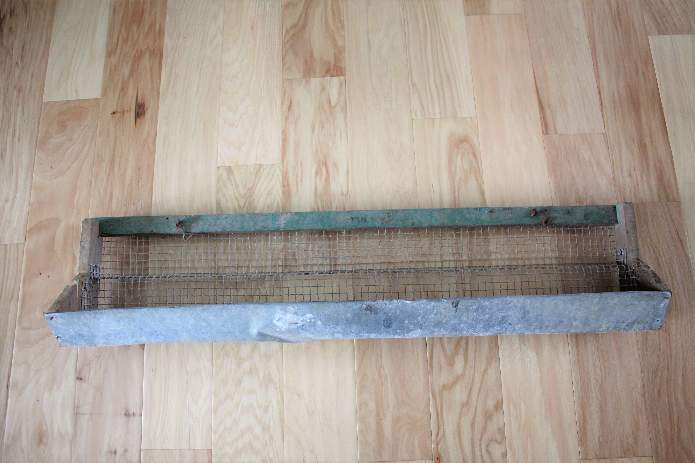 Vintage Chicken Feeder Trough Galvanized Wood Wire Storage Etsy