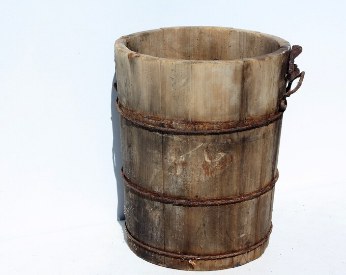 Vintage Wooden Ice Cream Bucket Churn Pail Storage Primitive Rustic