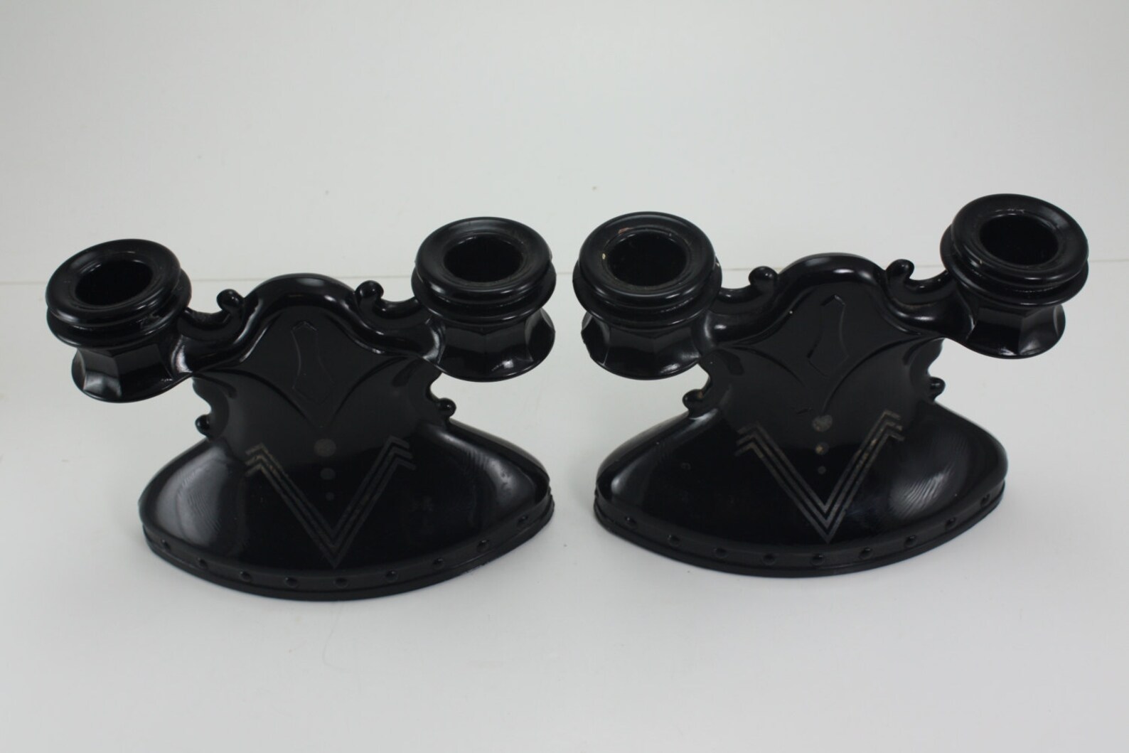 Vintage Black Amethyst Glass Double Candlesticks Candle Holder Etsy