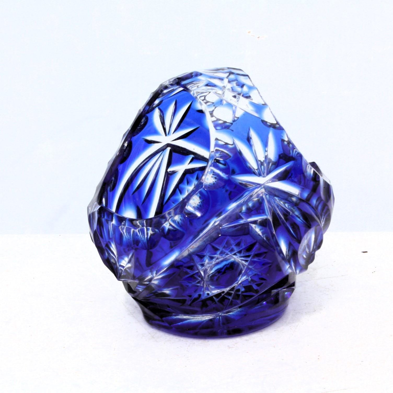 青色ガラス製花形バスケット Glass Basket Vase - Etsy