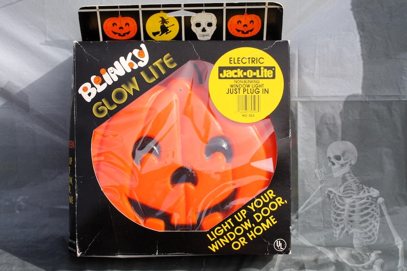 Vintage Halloween Pumpkin Head Jack O Lantern Blinky Glow Light up Hang ...