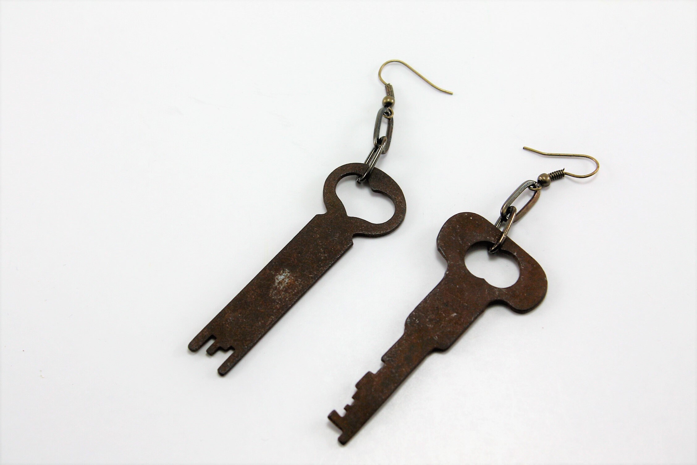 Vintage Rusty Distressed Keys Dangle Earrings Pierced Hook Etsy