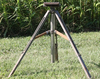 Vintage Wood Wooden Tripod Photography Surveyor Lamp Light Supply Folding Sliding Telescopic Rustic Industrial