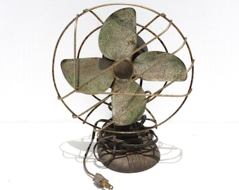 Vintage Industrial Electrical Fan Metal Cage Oscillating Adjustable Table Top Desk Working Art Deco Rustic