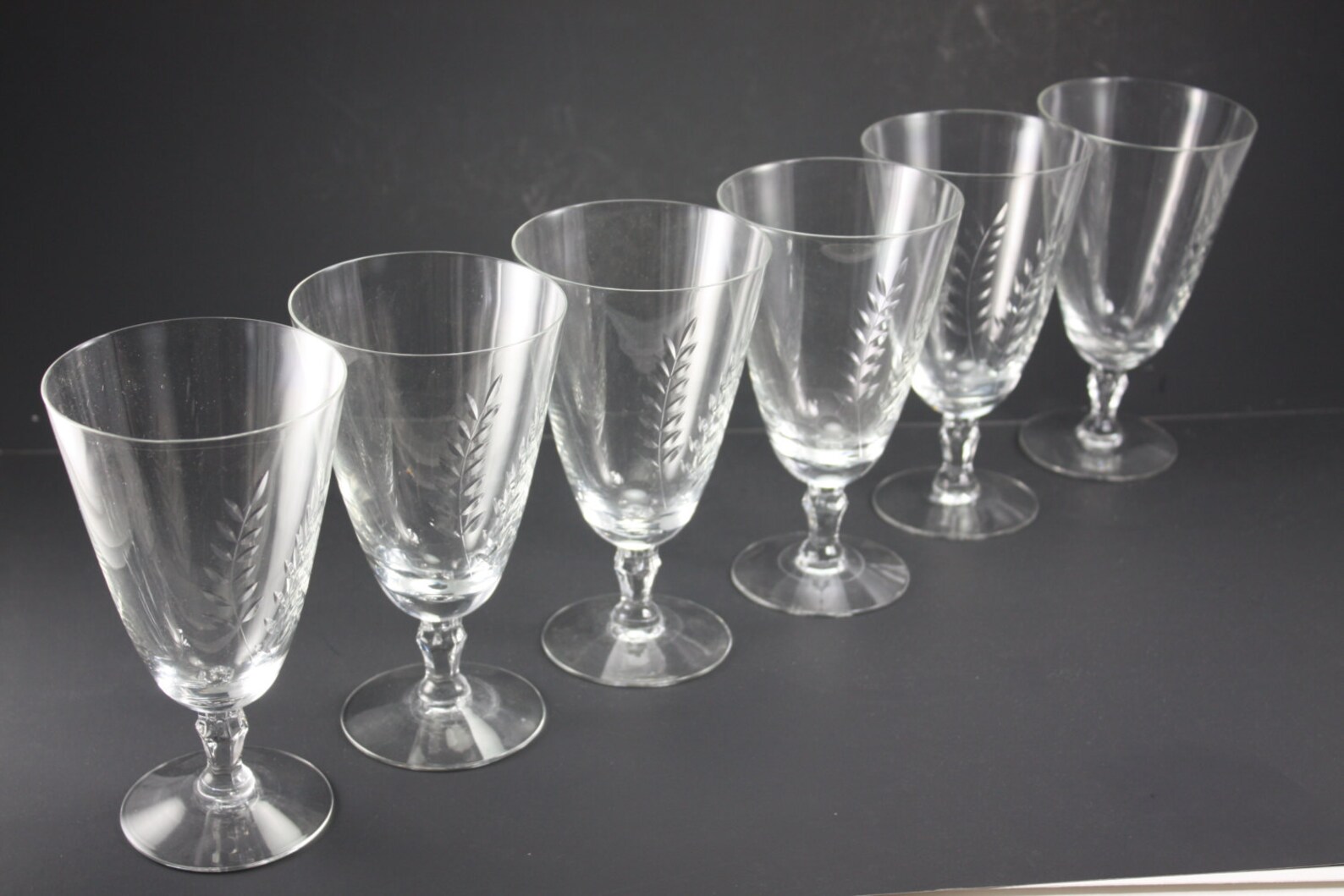 Vintage Fostoria Crystal Stemware Cut Leaf Pattern Design Etsy