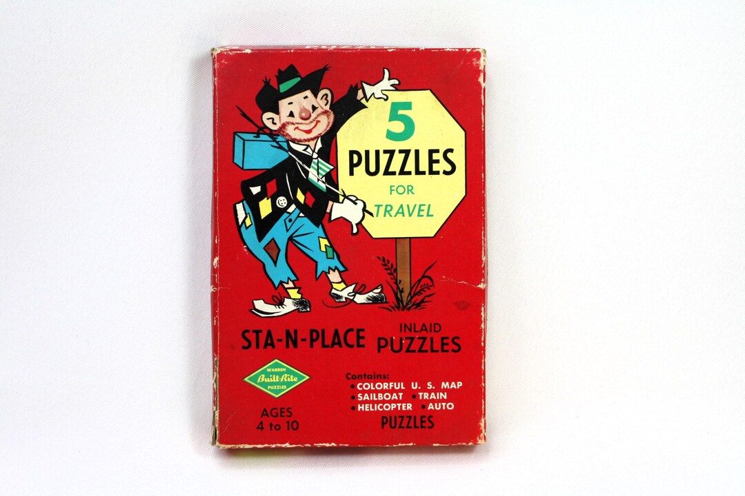 Vintage Warren Built-rite Sta-n-place 5 Travel Puzzles Complete Child's ...