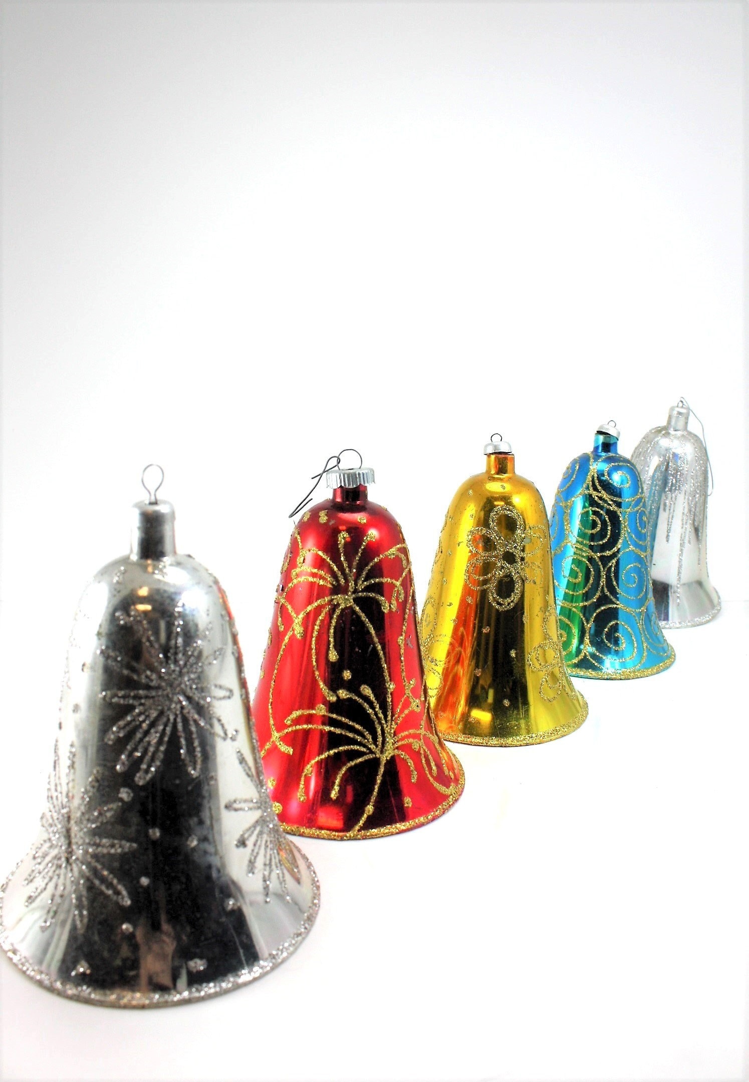 Vintage Plastic Bell Christmas Ornaments Italy Metallic Glitter