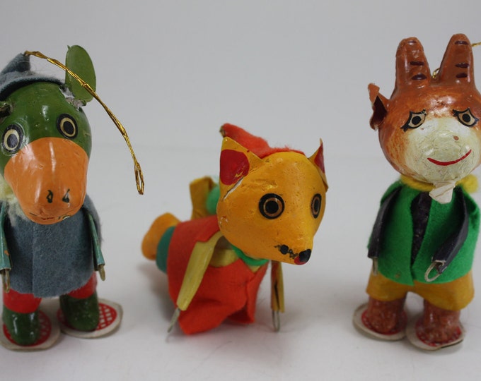 Vintage Paper Mache' Animal Ornaments Set of 3 Etsy