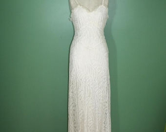 Antique Vintage Deco Nouveau 20's 30's Ivory Lace Long Spaghetti Strap Dress Wedding Dress Garden Party Dress