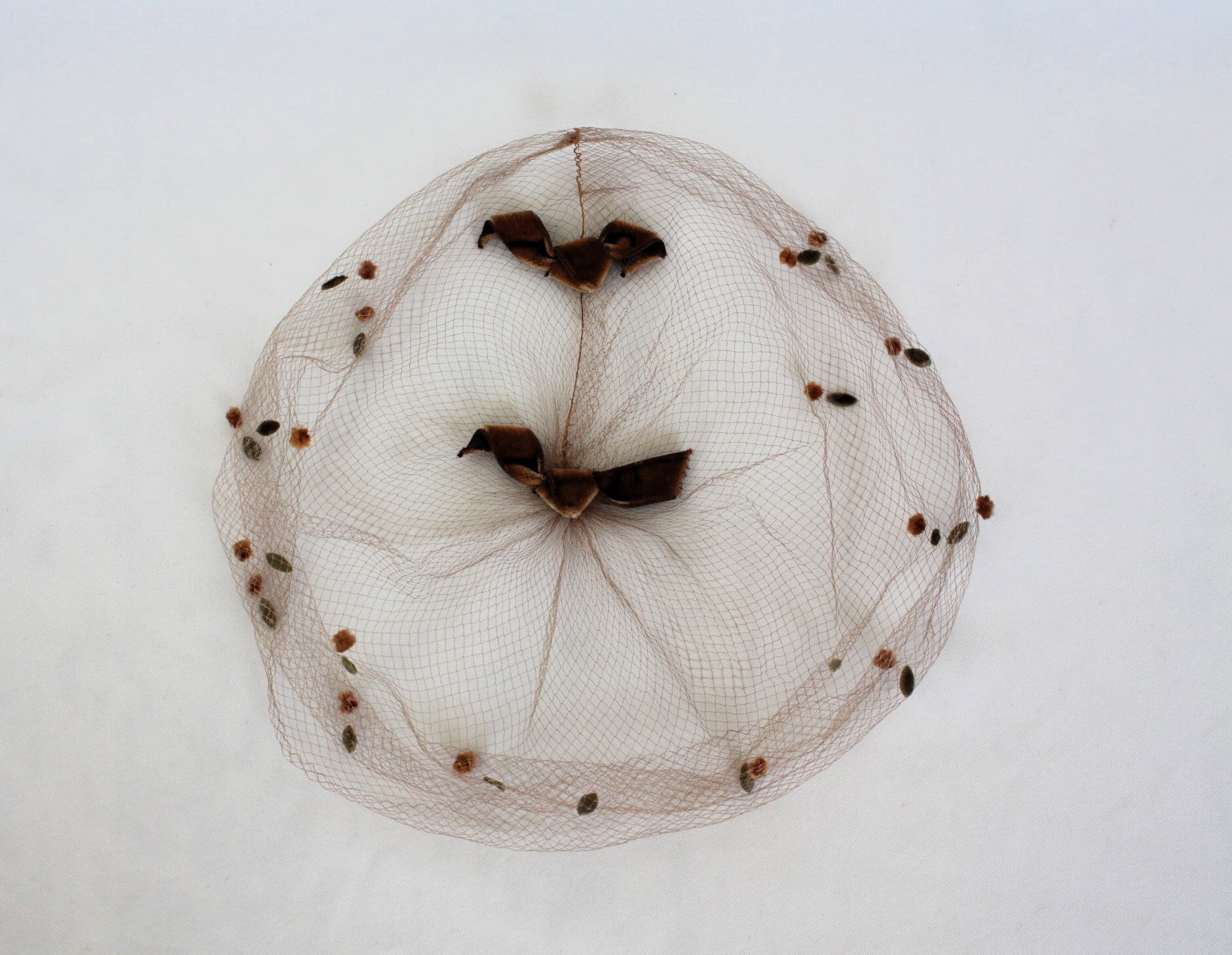 Vintage Veil Hat with Netting and pleads in beige Small birdcage wedding hat - Vintage inspired bridal mini  main image 4