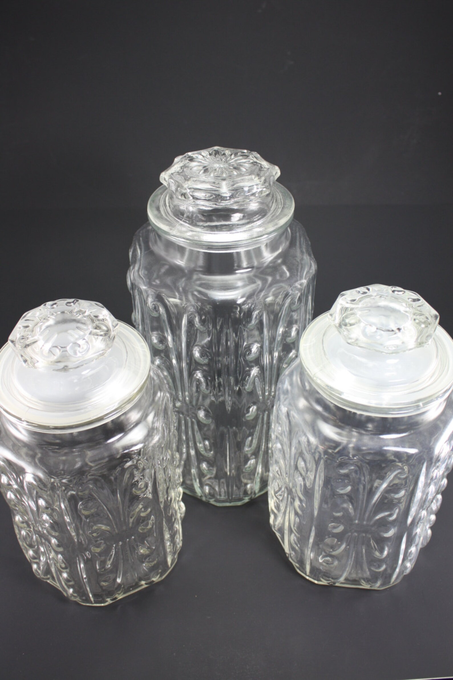 Vintage Clear Glass Canister Decorative Embossed Jars Set of Etsy