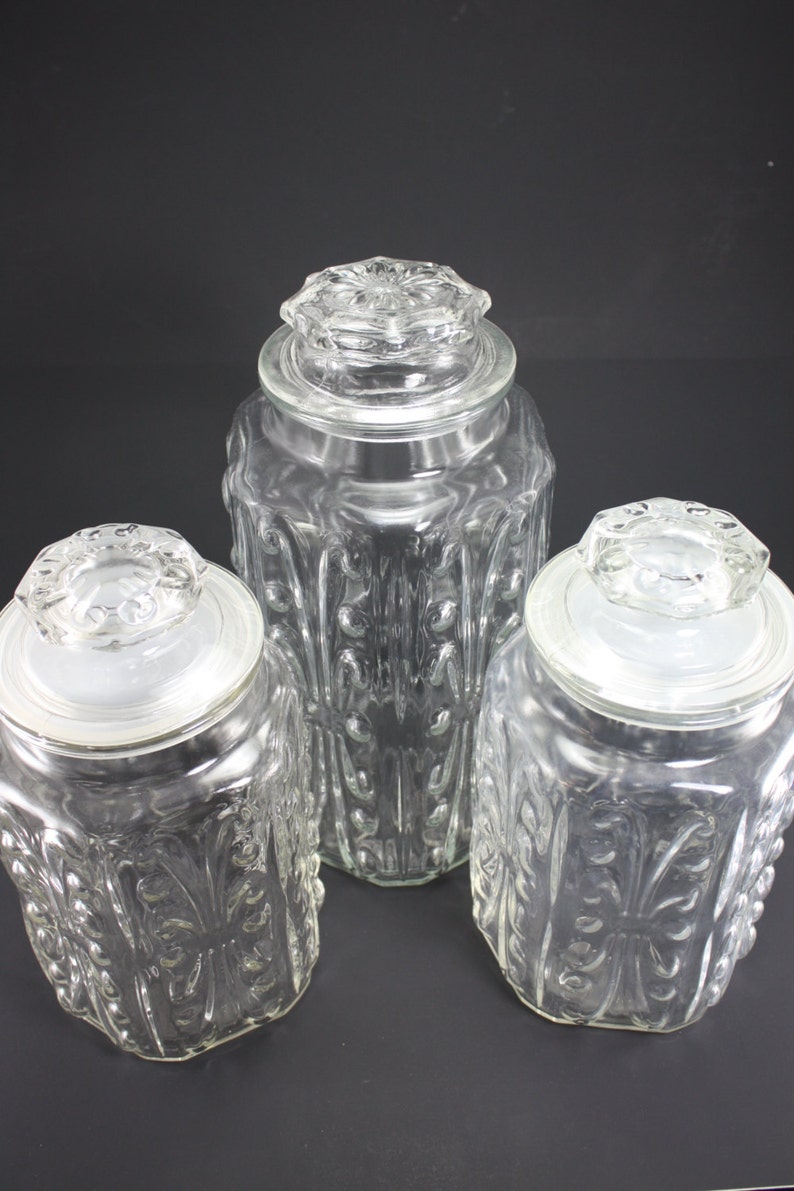 Vintage Clear Glass Canister Decorative Embossed Jars Set of Etsy