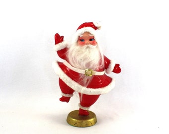 Vintage Santa Claus Santa Kris Kringle Red Plastic Dancing Figurine Ornament Kitschy Mid Century Christmas Holiday Decor