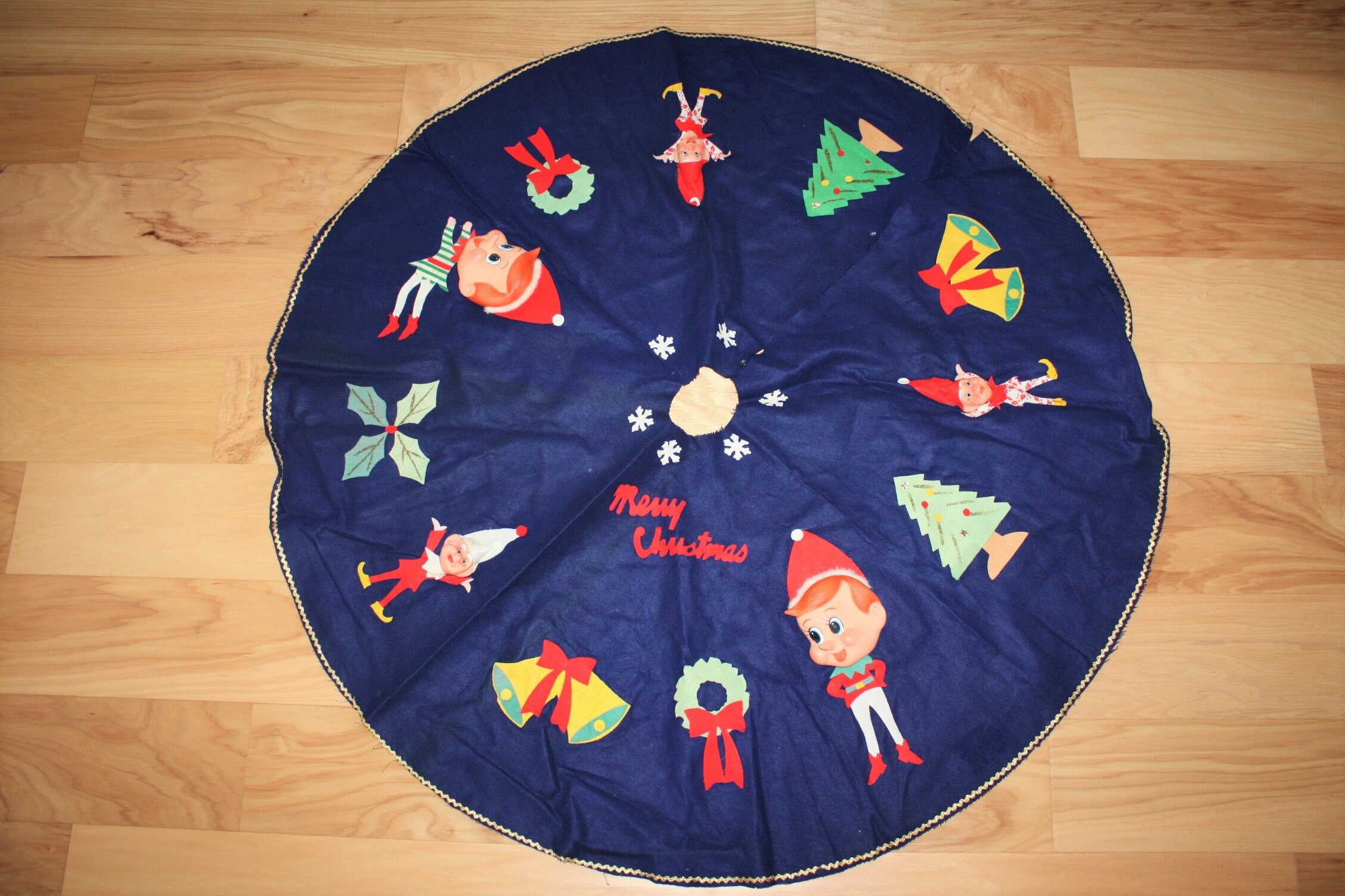 Vintage Elves Elf Pixies Santa Claus Christmas Tree Skirt Etsy